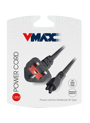 Vmax Laptop Power Cable with UK Plug and Fuse 0.5mm, Black