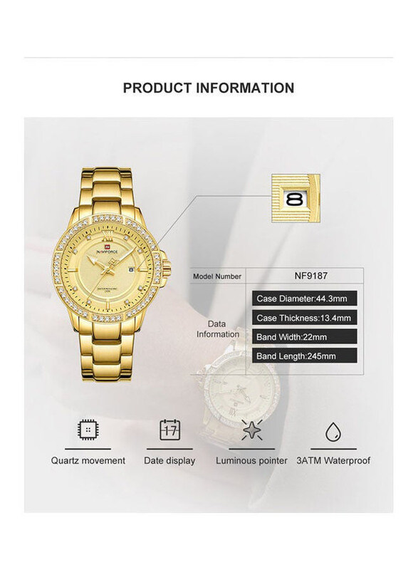 

Naviforce Analog Watch for Men with Stainless Steel Band, 9187 G-G, Gold