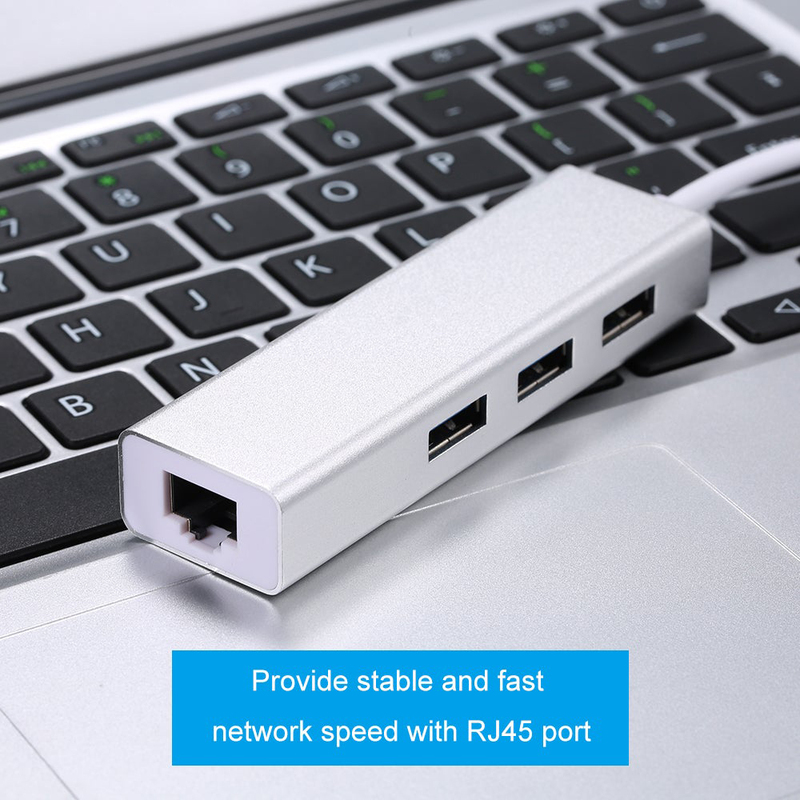 USB 3.0 to Ethernet LAN RJ45 Network Card Adapter with USB 3.0 Hub, Silver