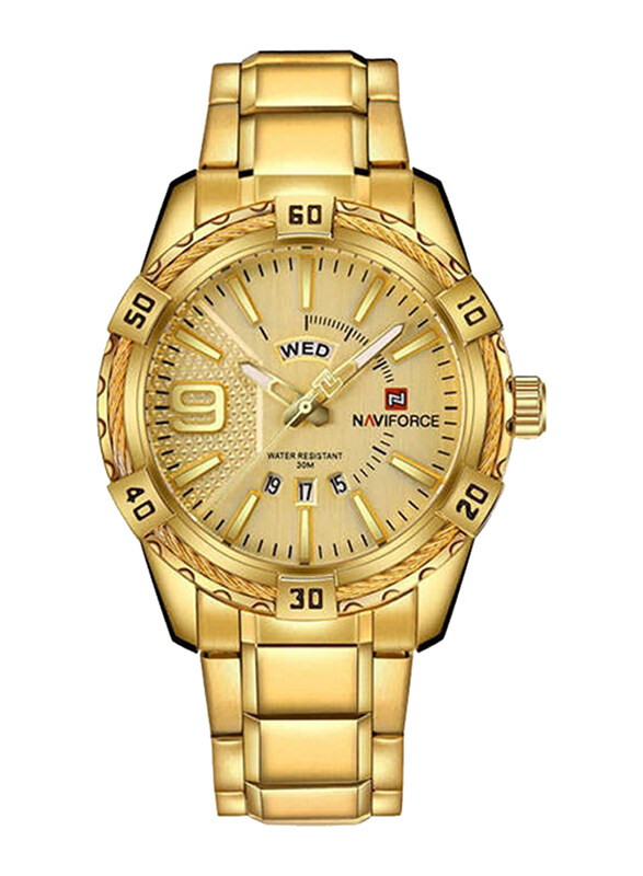 

Naviforce Dress Analog Watch for Men with Stainless Steel Band, 9117S G-G, Gold