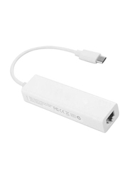 USB 3.1 Type C to 3 Ports USB 2.0 Hub with Ethernet Network Lan Adapter for Home Office, White