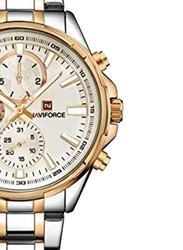 Naviforce Analog Watch for Men with Stainless Steel Band, Water Resistant and Chronograph, NF9089M, Silver/Gold-White