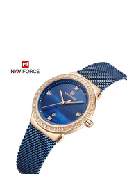 Naviforce Analog Watch for Women with Stainless Steel Band, NF5005, Blue-Rose Gold