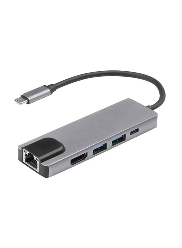 

Generic 5 in 1 Type-C to HDMI USB RJ45 Adapter, Black