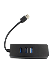 3-Port USB Hub With Ethernet Adapter, Black/Blue/Silver