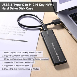 USB 3.1 Type-C to M.2 M Key NVMe SSD Box Solid State Drive Housing Case 10Gbps High Speed Hard Drive Disk Enclosure, Silver