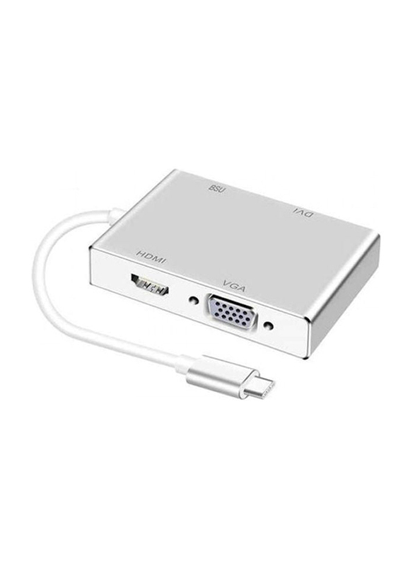 4 in 1 Type C to HDMI VGA DVI Adapter with USB2.0 Hub, White