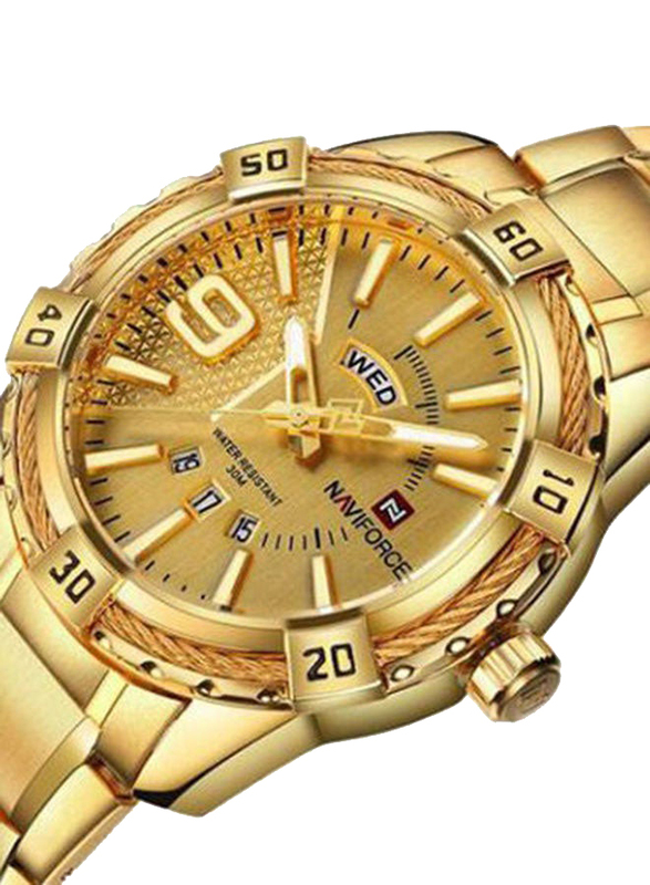 Naviforce Analog Watch for Men with Stainless Steel Band, Water Resistant, 9117, Gold