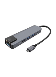 5-in-1 Type-C Gigabit Ethernet Lan Adapter for Apple MacBook, Grey/Black