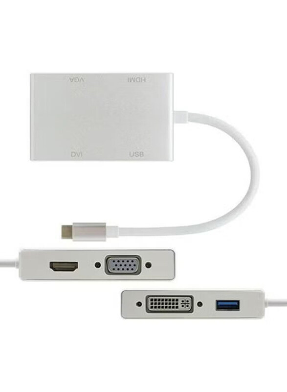 

Generic Type C USB to VGA DVI & HDMI USB 4 In 1 Adapter, White