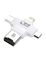 4-in-1 USB OTG TF Micro SD Card Reader Adapter, White