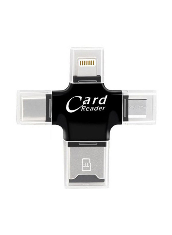 4-in-1 Micro USB Type-C OTG TF Card Reader, Black/Silver