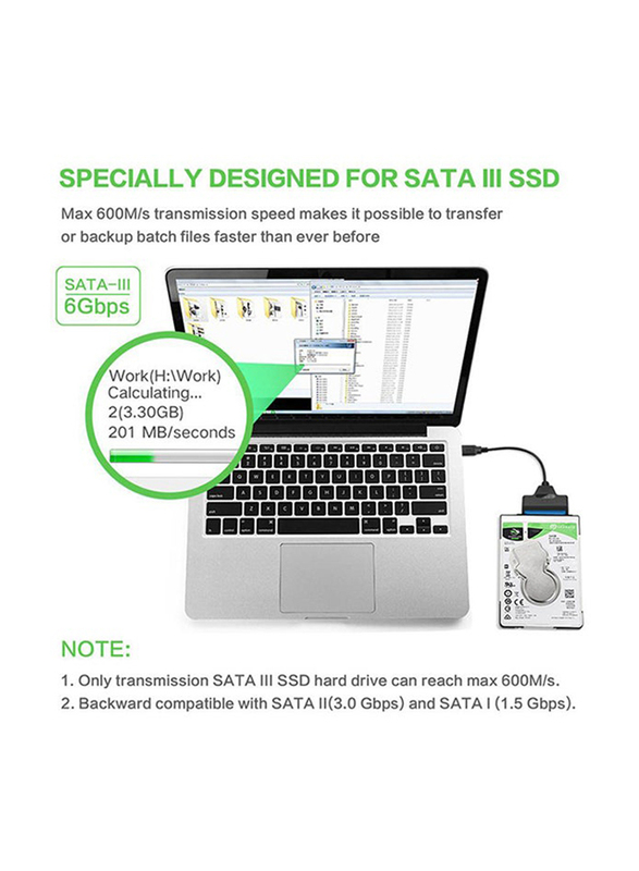 USB 3.0 to SATA 7+15pin Hard Disk Cable Converter, Black