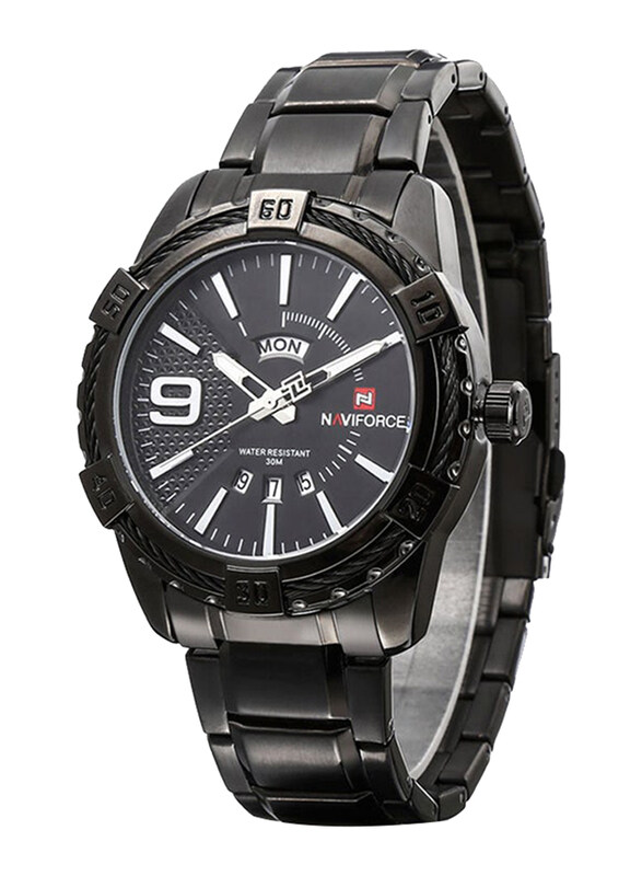 

Naviforce Analog Watch for Men with Stainless Steel Band, Water Resistant, 9117, Black