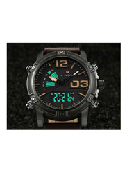 Naviforce Analog + Digital Watch for Men with Leather Band, Water Resistant, NF9095M, Brown-Black