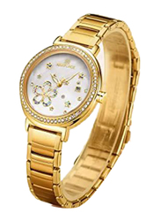 Naviforce Analog Watch for Women with Stainless Steel Band, Water Resistant, NF5016 G/W, Gold-White