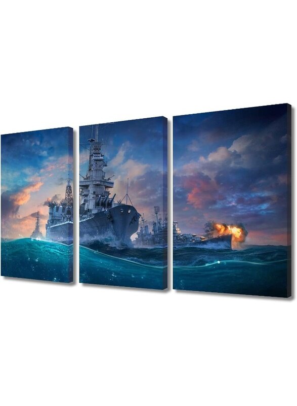 

Home Trove 3 Panels Navy Blue Boat Wall Art for Living Room American Warship Picture Modern Canvas Wall Decor Warships Artwork for Bedroom House Decor
