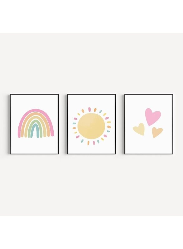 

Home Trove Rainbow Sun Hearts Wall Art Prints - Set of 3 Posters for Nursery, Baby, or Kid's Room Decor, Room Decoration - 8x10 inch Unframed