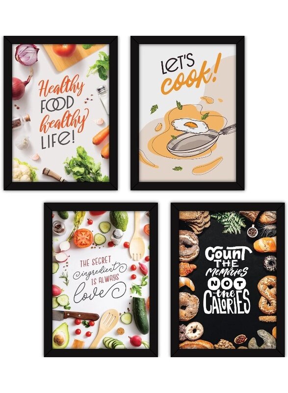 

Home Trove Framed Wall Paintings for Room Home Decor - Food Posters With Glass, A4 - Set of 4