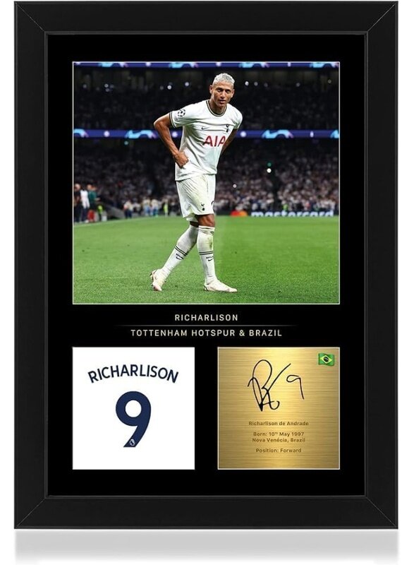 

Home Trove Richarlison Signed A4 Framed Photo Display - Reproduced Digital Signature - Gift For Spurs Fans