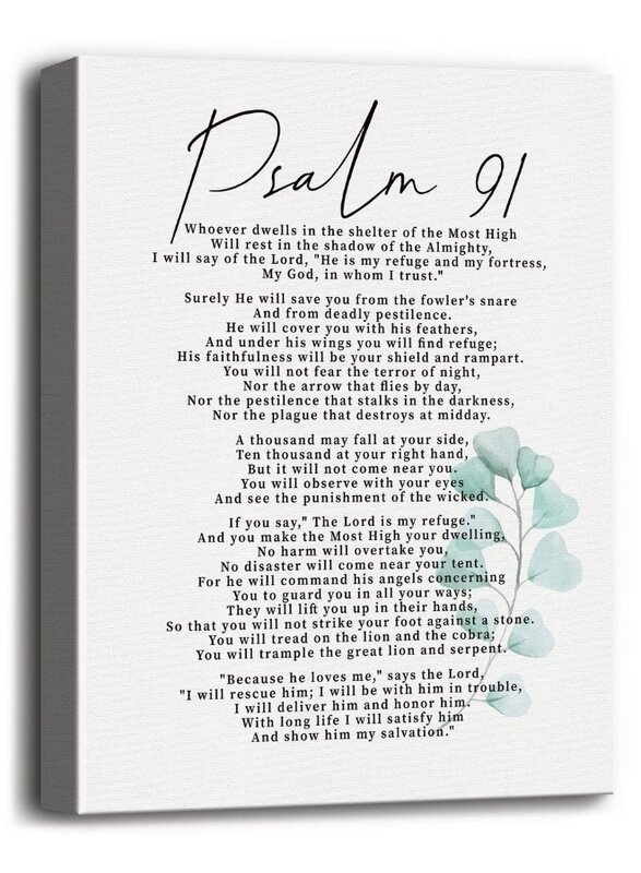 

Home Trove Psalms 91 Wall Art, Spiritual Wall Decor Sign, Scripture Signs for Home or Office Decor, 12X15 Christian Canvas Wall Art