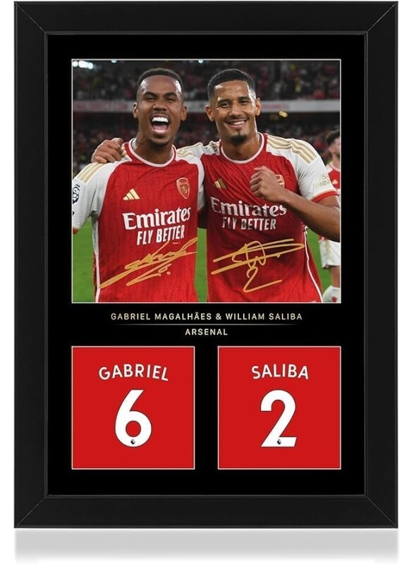 

Home Trove Gabriel and Saliba Defensive Duo A4 Framed Photo Display - Reproduced Digital Signature - Gift For Arsenal Fans
