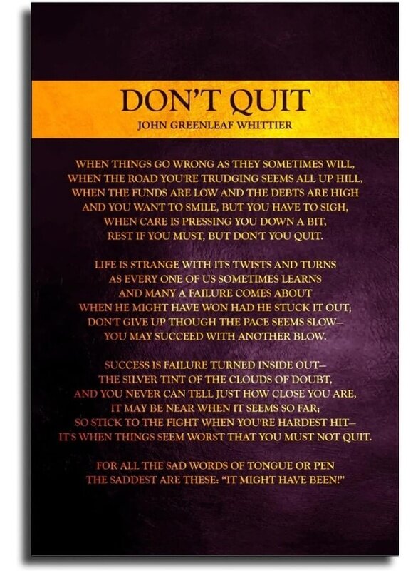 

Home Trove Dont Quit Poem John Greenleaf Whittier Wall Art Canvas Motivational Poster Inspirational Pictures For Living Room Poetry Gift (16x24 inch,