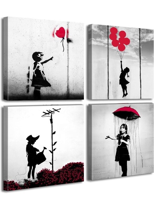 

Home Trove Canvas Wall Art Girl with Red Balloon Street Wall Decor There is Always Hope Nola Abstract Artwork Black and Grey Modern Home Office Decora