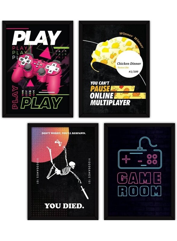 

Home Trove Framed Gaming Posters Wall Paintings for Home and Office Decor, With Glass, A3 - Set of 4
