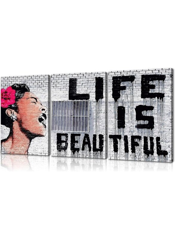 

Home Trove 3 Pieces Banksy Canvas Art Colorful Posters Life is Beautiful Wall Decor Pop Street Living Room