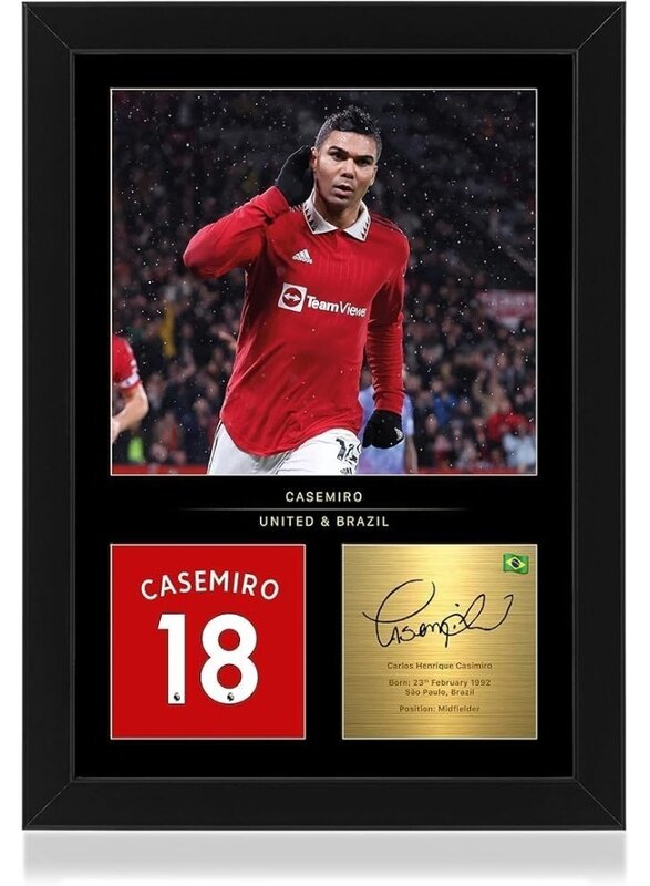 

Home Trove Carlos Casemiro Framed Photo Display - Reproduced Digital Signature - Gift For Manchester United and Brazil Fans