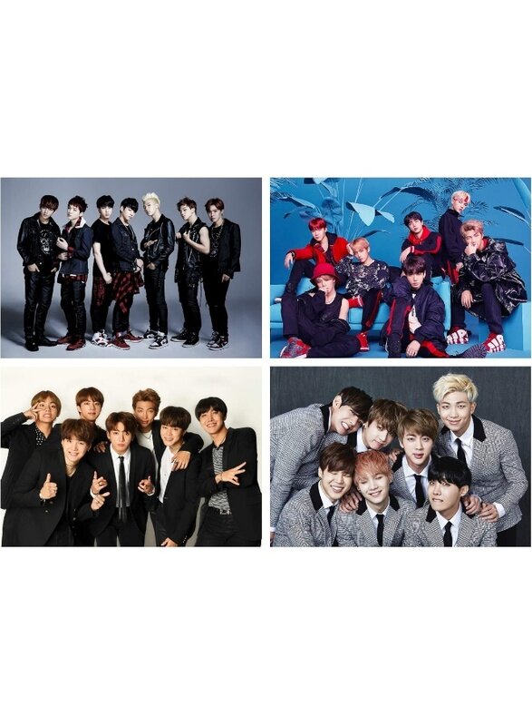 

Home Trove Pack of 4 BTS Music Band Posters , for BTS Lovers , HD Poster for Wall Decor (12x18 Inch, 300GSM Thick Paper, Gloss Laminated, Multicolour)