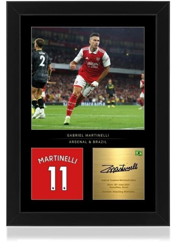 

Home Trove Gabriel Martinelli Signed A4 Framed Photo Display - Reproduced Digital Signature - Gift For Arsenal Fans