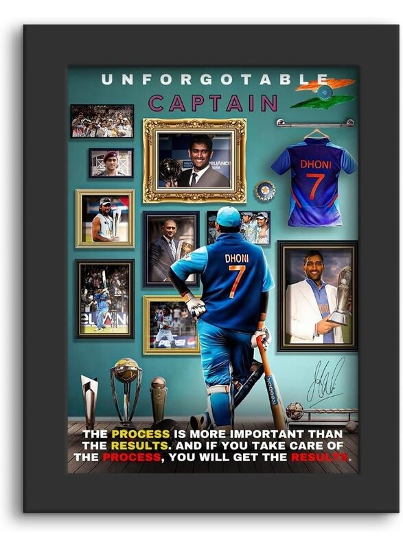 

Home Trove Motivational Poster Vector Art Wall Frames Ms Dhoni Posters Framed Art with 1 inch Matt Finish Black Frame for Study Room, Office or Desk D