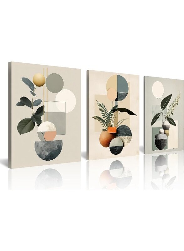 

Home Trove Modern Minimalism Wall Decor Set of 3 Wall Art Mid-Century Framed Botanical Plant Geometric Canvas Art Abstract Minimalist Art Prints For L
