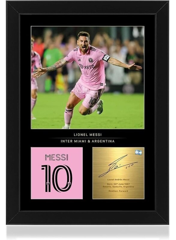 

Home Trove Lionel Messi A4 Framed Photo Display - Reproduced Digital Signature - Gift For Miami and Argentina Fans