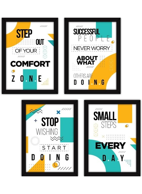 

Home Trove Motivational Frames For Office And Living Room - Modern Wall Art With Glass - Set of 4, Multicolour