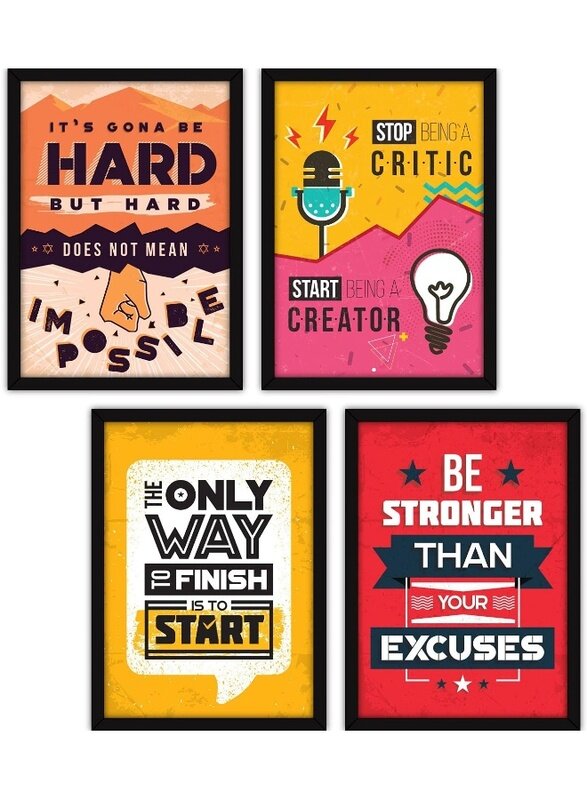 

Home Trove Synthetic Modern Motivational Quote Wall Art Frames With Glass - Set Of 4 (Multicolour, A3)
