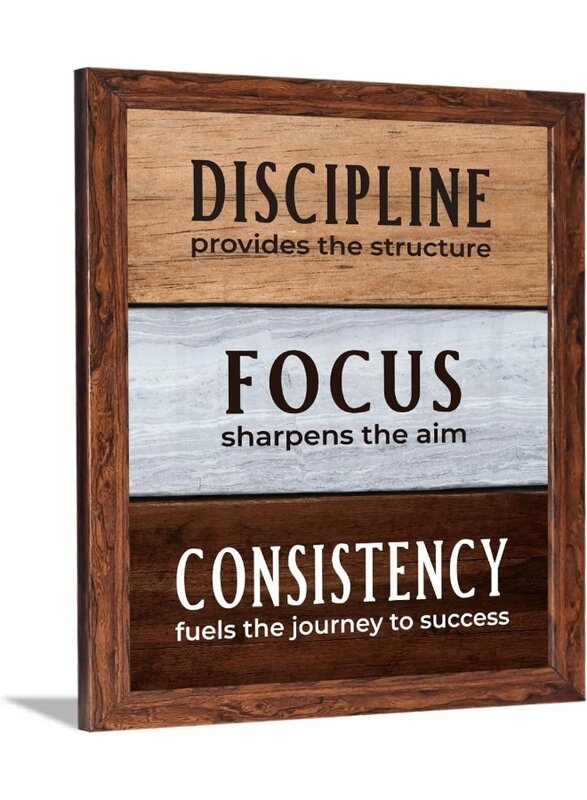 

Home Trove Wood -Discipline Provides The Structure Focus Sharpens The Aim Consistency Fuels The Journey To Success - Poster With Frame - (14 X 11 Inch