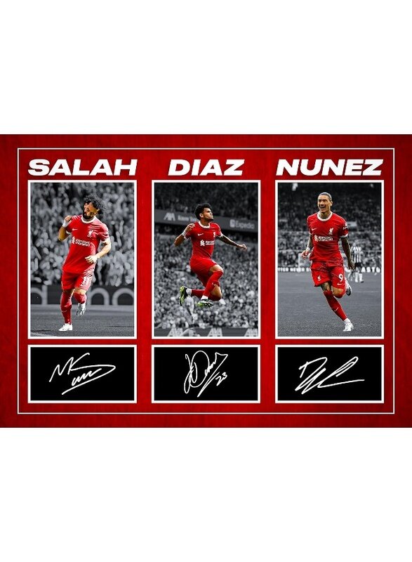 

Home Trove Mo Salah, Luis Diaz & Darwin Nunez - Liverpool Goal Celebration Signed A4 Montage Photo Print Pre Printed Signature Autograph Football Gift