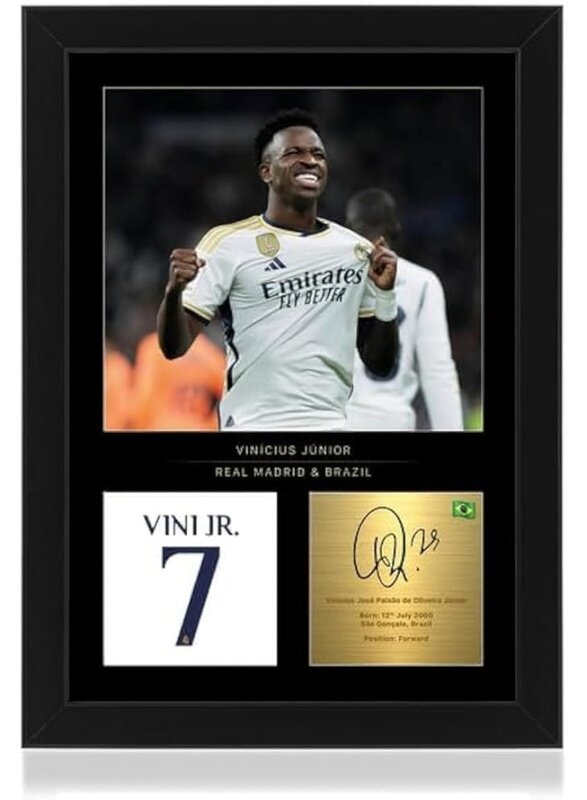 

Home Trove Vinicius Junior Signed A4 Framed Photo Display - Reproduced Digital Signature - Gift For Real Madrid