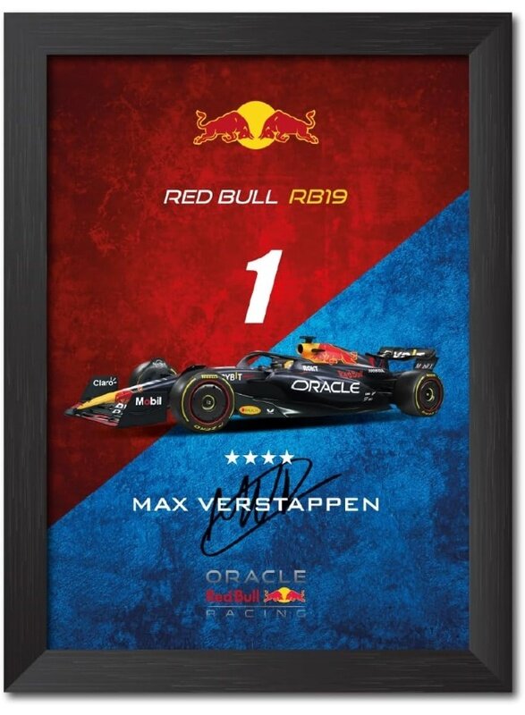 

Home Trove Max Verstappen Formula One Racing Car RB19 Poster Laminated Poster Framed Painting with a Matt Finish Black Frame (9inches x 12inches)