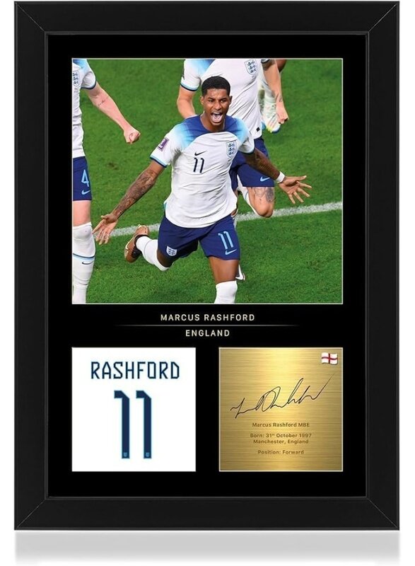 

Home Trove Marcus Rashford Framed Photo Display - Reproduced Digital Signature- Gift for England Fans