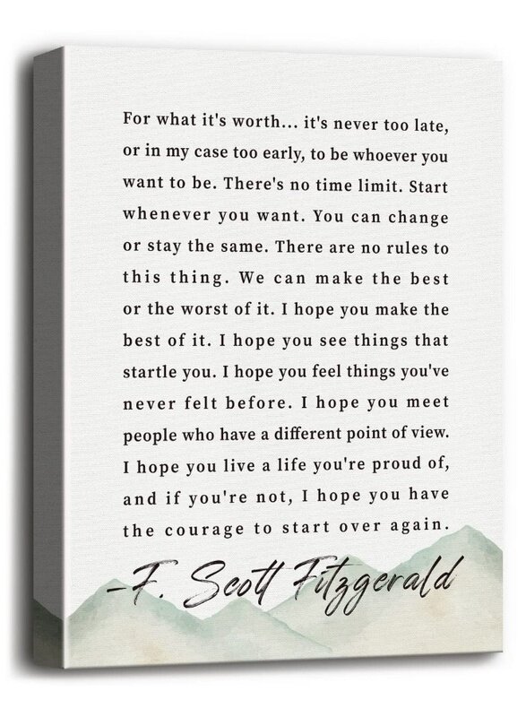 

Home Trove Canvas Wall Art Inspirational Motivational Quote Decor, F. Scott Fitzgerald - For What It's Worth- Canvas Prints Poster Wall Art for Men an