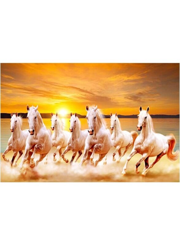 

Home Trove Seven Running Horses Vastu Vinyl Wall Poster, Self Adhesive, Sparkle Lamination, 24 x 36 Inch