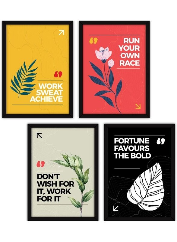 

Home Trove Synthetic Motivational Frames Modern Wall Art with Glass for Office and Living Room - Set of 4, Multicolour