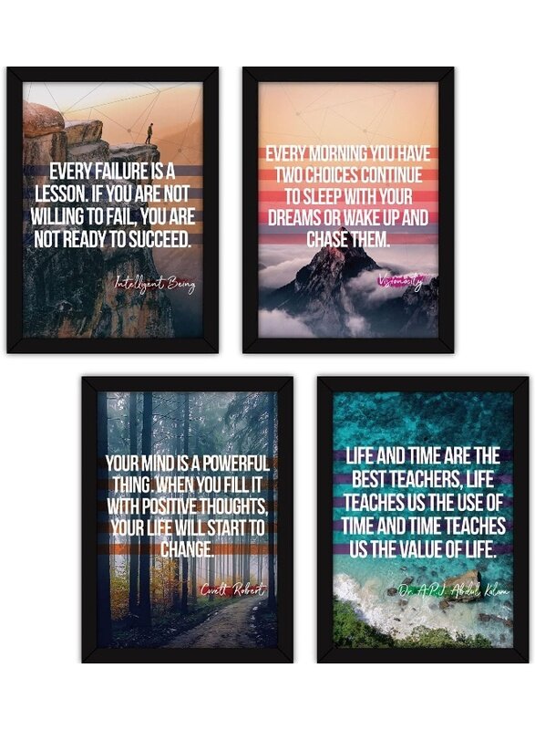 

Home Trove Framed Dreams Wall Paintings Life Quotes for Office Decor and Home with Glass (Synthetic, Multicolour) - Set of 4