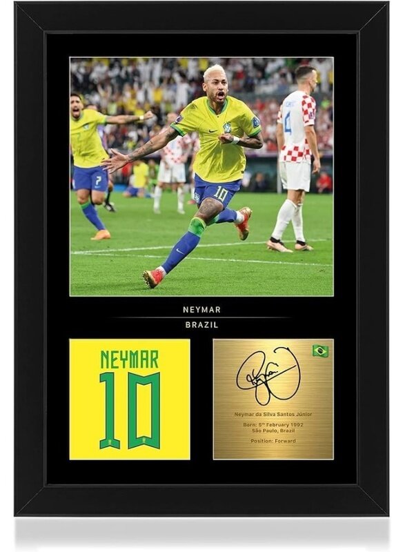 

Home Trove Neymar Jr A4 Framed Photo Display - Reproduced Digital Signature - Gift For Brazil Fans
