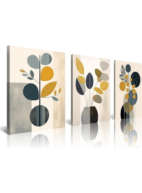 

Home Trove Modern Minimalism Wall Decor Wall Art Set of 3 Mid-Century Framed Botanical Plant Geometric Canvas Art Abstract Minimalist Art Prints For L