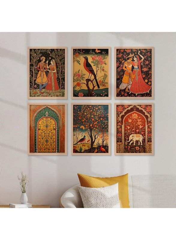 

Home Trove Premium Digital Madhubani Art Paintings with Frame for Home Decor - Pack of 6